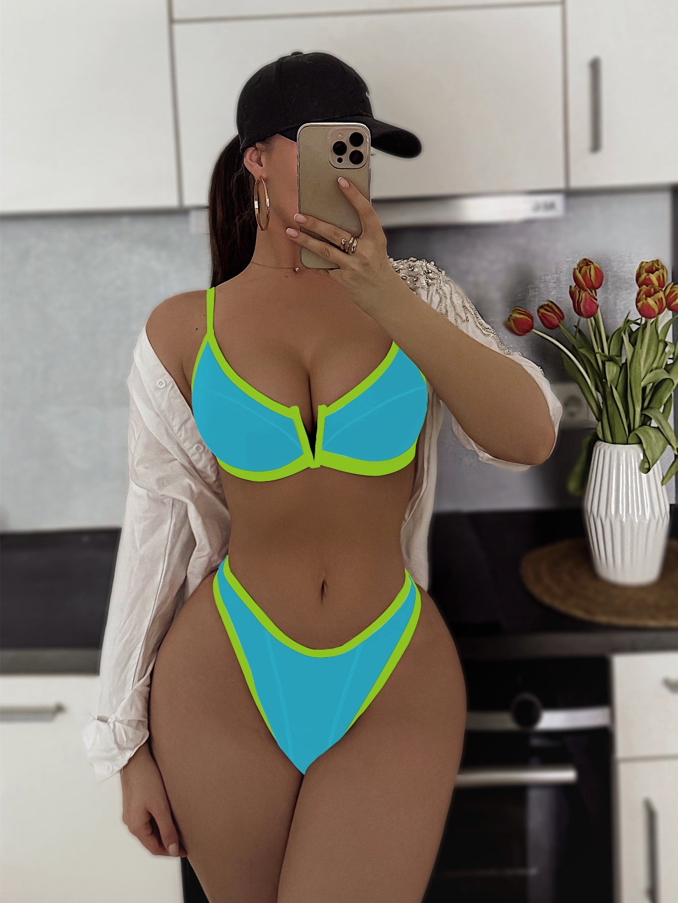Bikini Double Bikini Sexy Swimsuit Backless Swimsuit Women V Support Swimsuit Color Matching Bikini