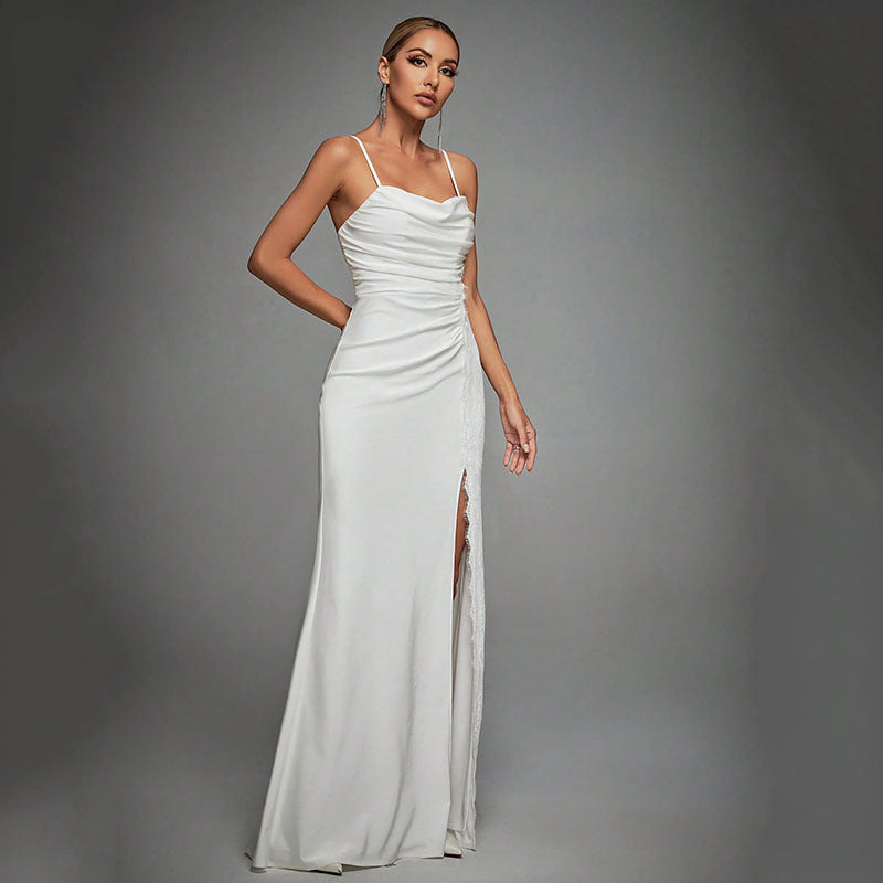 Camisole Evening Dress Tube Top Pleated Slit Satin Dress Sexy Slim Hip Dress Spring