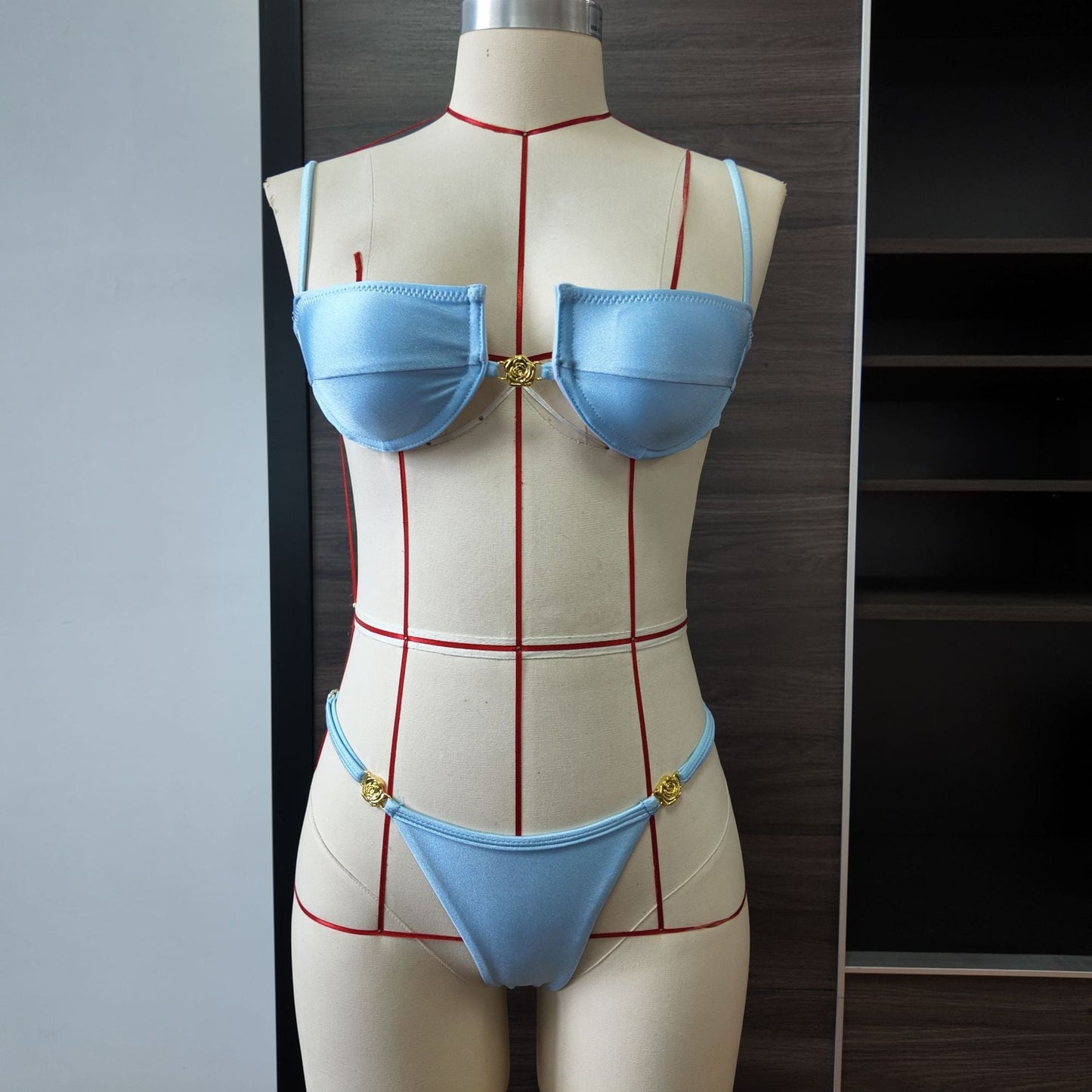 Bikini Solid Color Nylon Split Swimsuit Women Hard Cup Strap Sexy Bikini