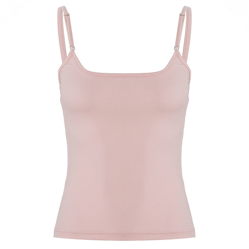 Solid Color Basic Double Joint Sling Women Sexy Girlish Slim Fit Slimming Wild Vest