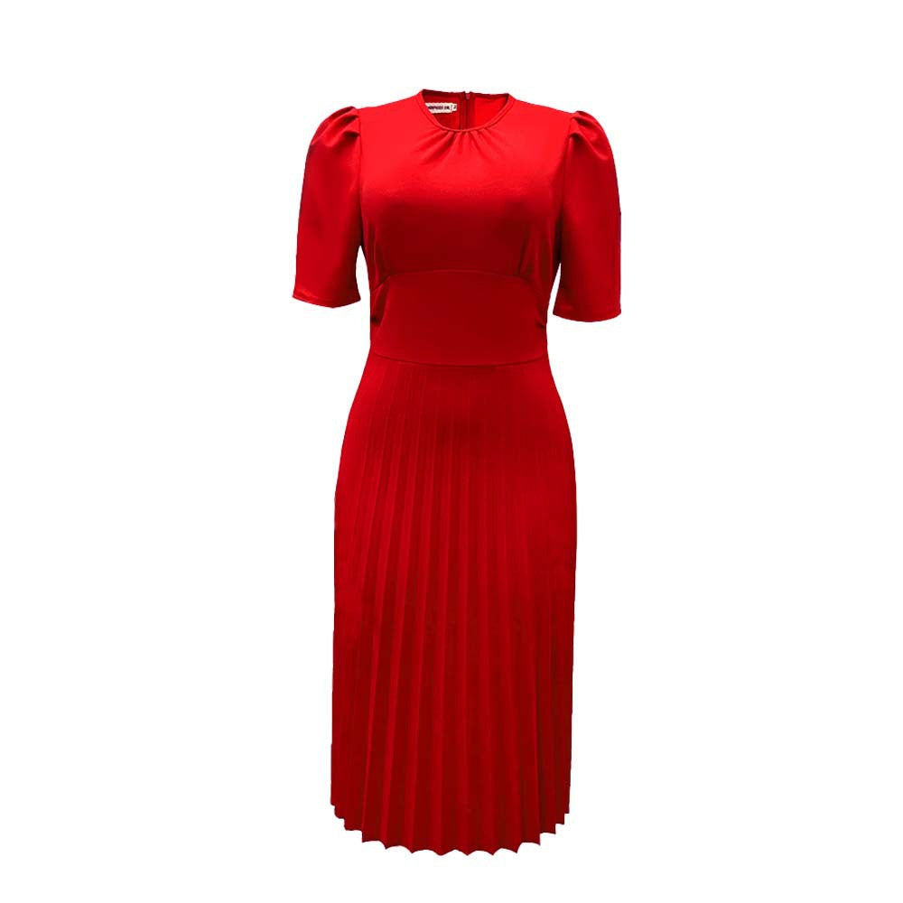 Summer Short Sleeve Pleated Solid Color Dress