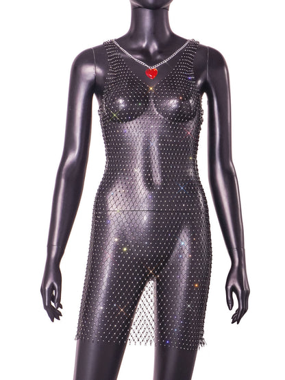 Fishnet Diamond Sexy Cutout Handmade Sewing Women Dress