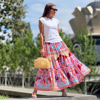 Summer Skirt Printed Ruffled Large Swing Long Skirt Women Skirt