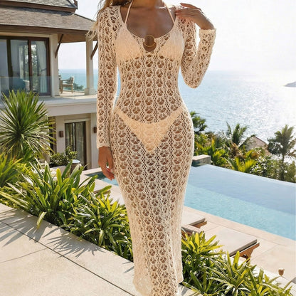 Women Clothing Hollow Out Cutout out Knitted Backless Metal Ring Straps Sexy Blouse Seaside Vacation Beach Sun