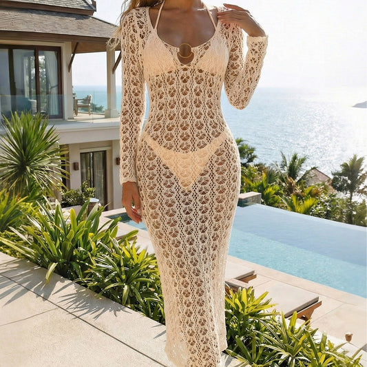 Women Clothing Hollow Out Cutout out Knitted Backless Metal Ring Straps Sexy Blouse Seaside Vacation Beach Sun