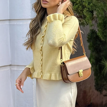 Casual Vacation Solid Color Wool Button Long Sleeved Top Sweaters Women Clothing Autumn Winter