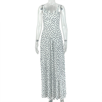 Sweet Women Clothing Polka Dot All Matching Hip Dress Holiday Low Cut Slimming Strap Maxi Dress
