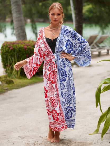 Printed Beach Jacket Sexy Sun Protection Cardigan Holiday Bikini Cover up Blouse Women