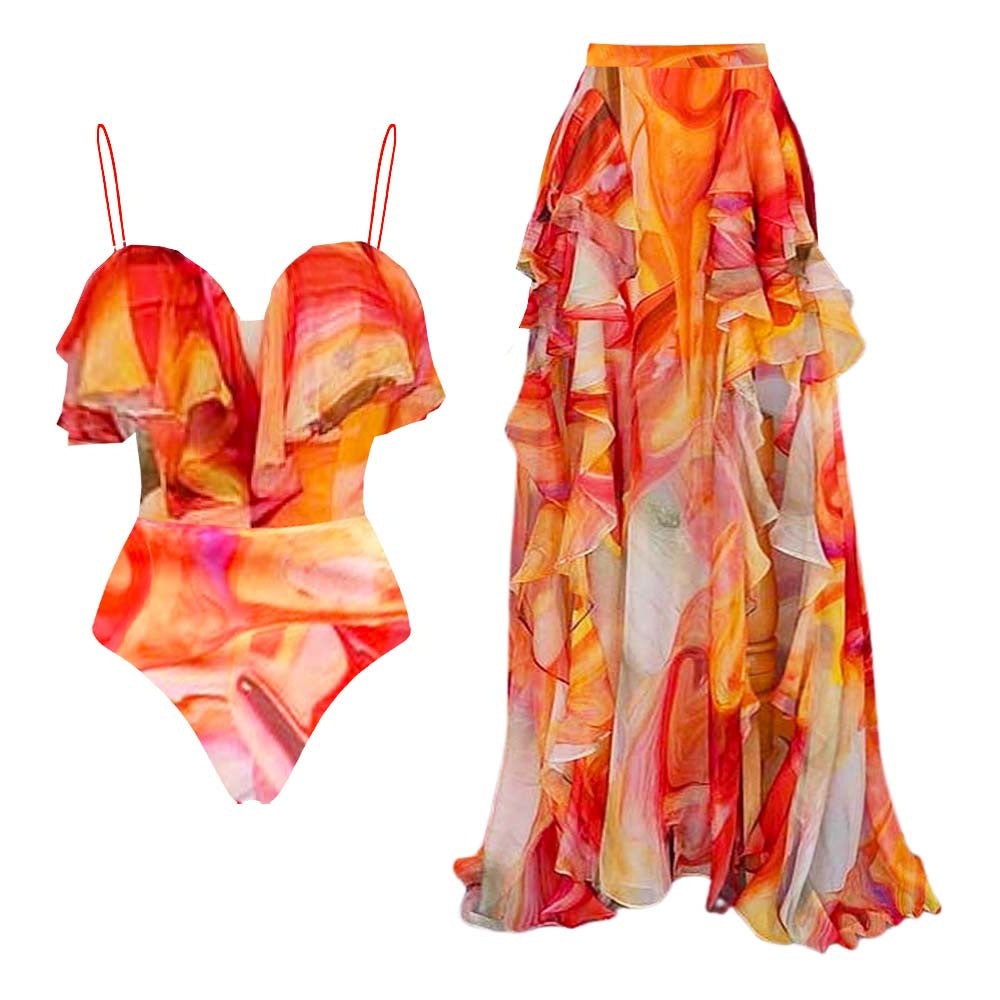 Swimsuit Ruffled One Piece Swimsuit Beach Vacation Women Average Size Order