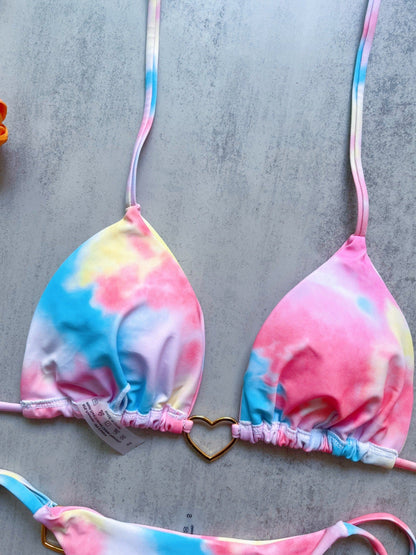 Floral Print Love Accessories Bikini Set Low Waist Lace up Biquini