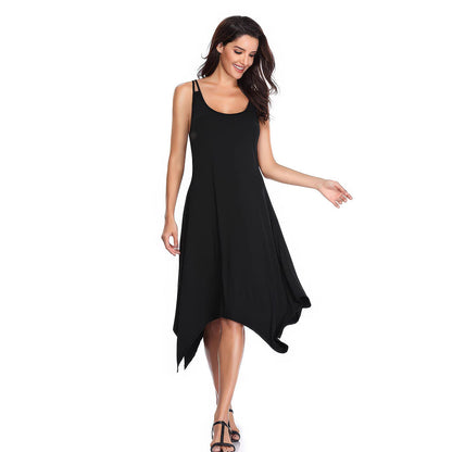 Women Clothing Summer Casual Solid Color Design Sleeveless Sling Dress