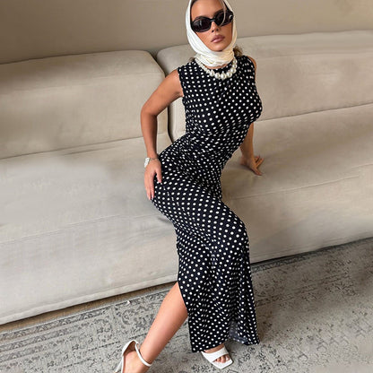 Women Wear Sleeveless Vest Slim Fit Slimming Fashionable Polka Dot Dress Elegant Sheath Dress
