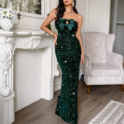 Women Elegant Evening Dress Tube Top Sexy Maxi Dress