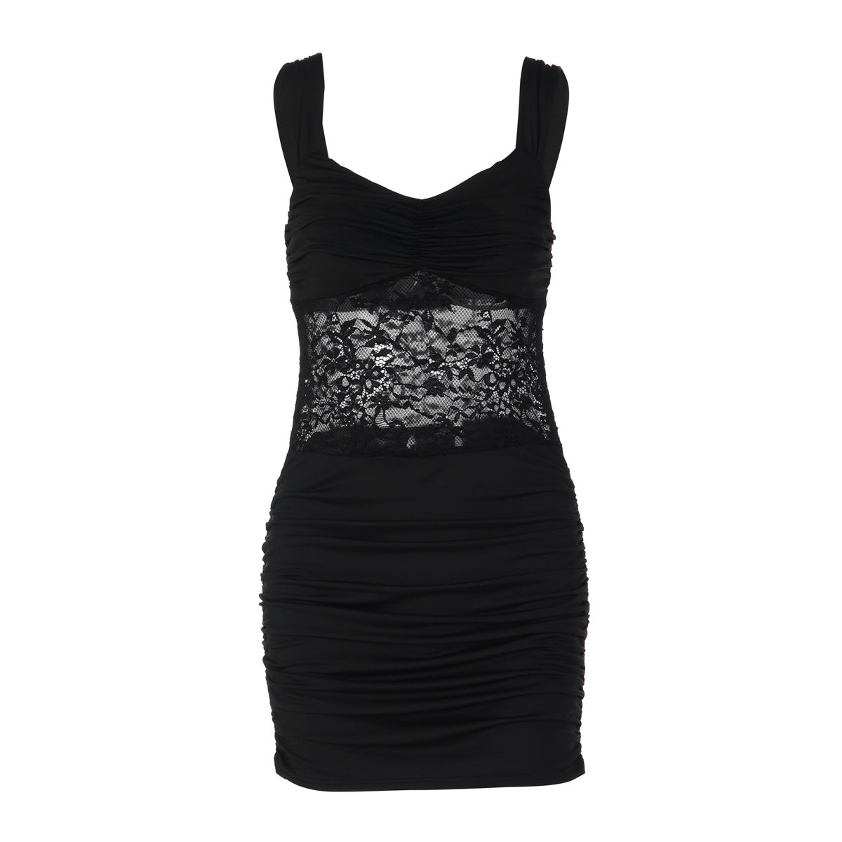 Women Clothing Short Summer Solid Color Sleeveless Sexy Lace Stitching Ruffle Hip Dress
