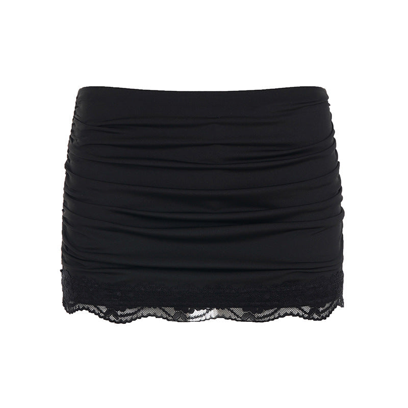 Casual Lace Patchwork Easy Matching Basic Short Skirt Pleated Sexy Sexy Street Hip Skirt