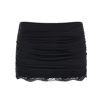 Casual Lace Patchwork Easy Matching Basic Short Skirt Pleated Sexy Sexy Street Hip Skirt