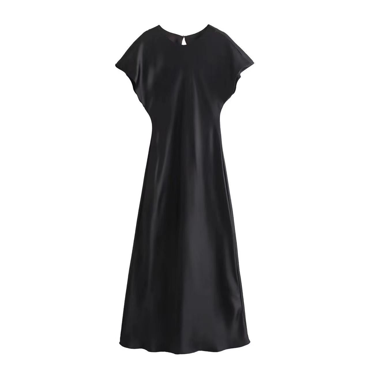Satin Dress Satin Sleeveless Dress Casual Solid Color V neck Silk Satin Midi Dress
