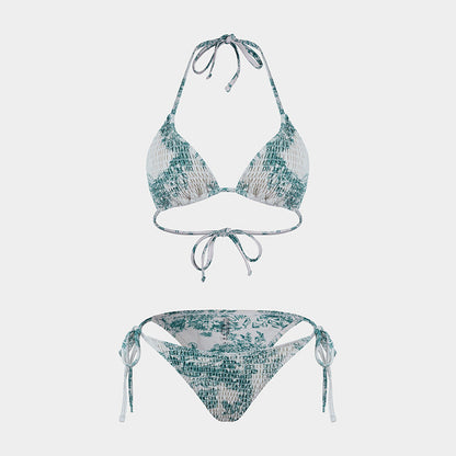 Printed Bikini Three Piece Gauze Skirt Split Sexy Vacation Bikini Swimsuit