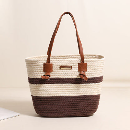 One Shoulder Cotton Thread Woven Bag Large Capacity Tote Straw Bag Vacation Beach Women Bag