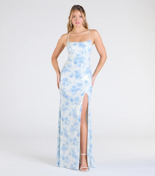 Popular Floral Strap Dress Women Mid Length Dress Slim Split Evening Dress