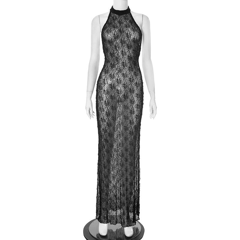 Summer Sexy Seaside Vacation Backless Hollow Out Cutout Lace Sheath Dress Women