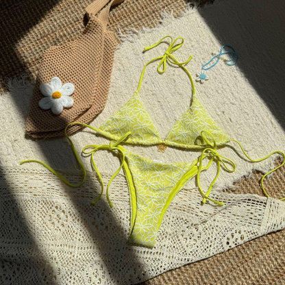 Sexy Two Piece Bikini Swimsuit Women Split Halter Lace up Swimsuit