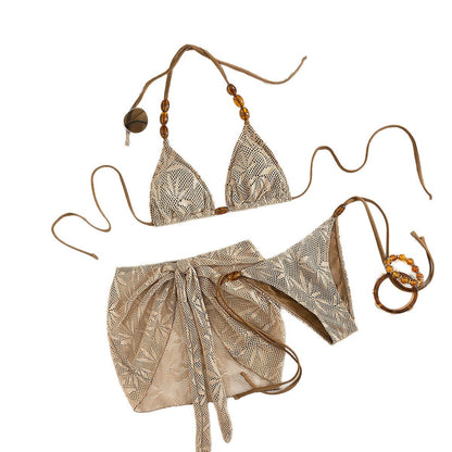 Swimsuit Sexy Three Piece Suit Solid Color Bikini Mesh Bikini Swimsuit