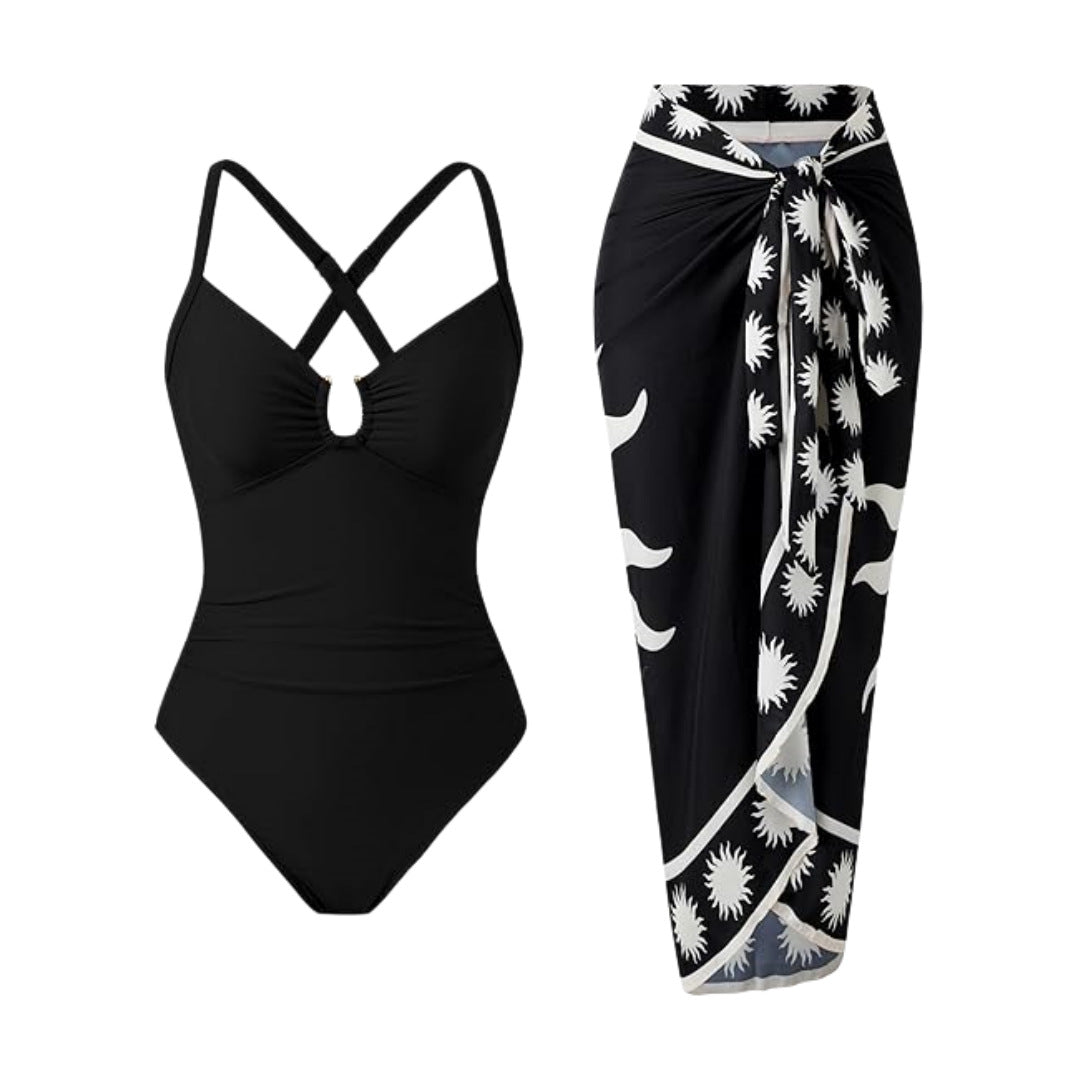 Bikini Print Siamese Conservative Swimsuit Wrap Skirt Two Piece Sets Swimsuit Women