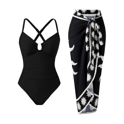 Bikini Print Siamese Conservative Swimsuit Wrap Skirt Two Piece Sets Swimsuit Women