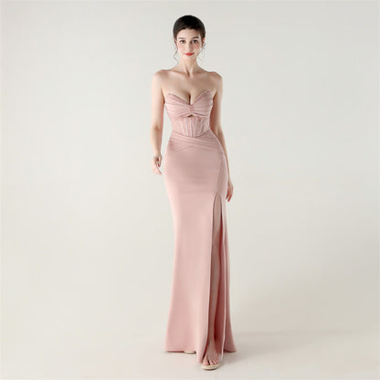 Boning Corset Lace up Waist Controlled Wrapped Chest Pleated Hollow Out Cutout out Cocktail Wedding Red Carpet Evening Dress