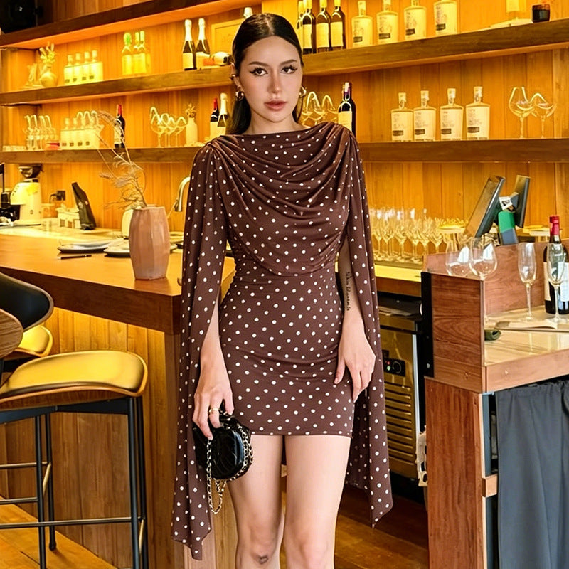 Women Clothing Summer Casual Polka Dot Printed Sleeveless Swing Collar Flouncy Slim Fit Short Dress