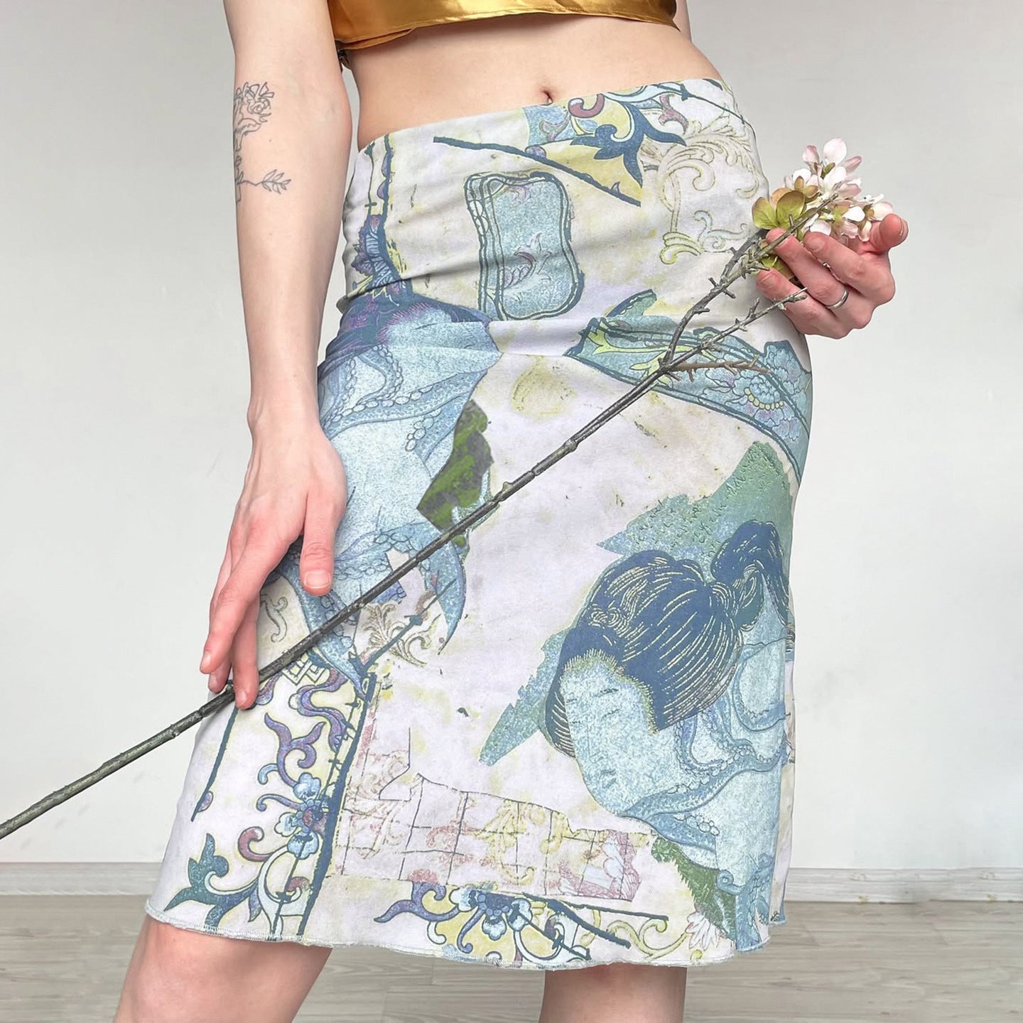 Artistic Retro Japanese Abstract Printing Elegant Graceful Skirt Vacation Sexy Special Interest Hip Skirt