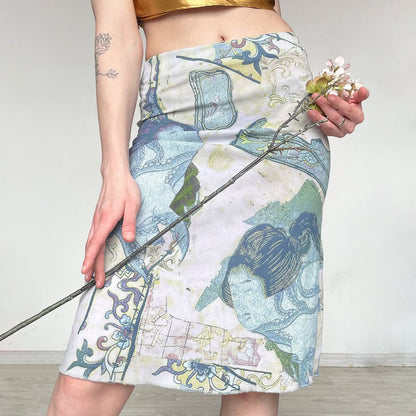 Artistic Retro Japanese Abstract Printing Elegant Graceful Skirt Vacation Sexy Special Interest Hip Skirt
