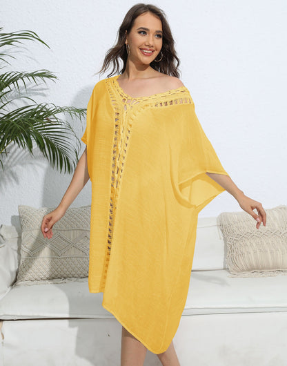 Women Blouse Women Clothing Crochet Stitching Loose Dress Beach Bikini Cover up