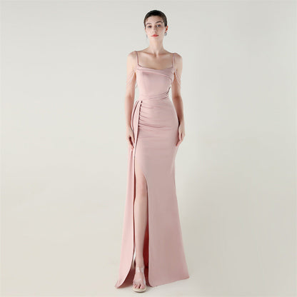 Bandeau Sling Satin Craft Beaded Chain Fishtail Evening Dress Dinner Wedding Ball