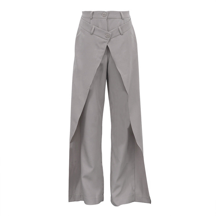 French Minority Design High Waist Trousers Women Clothing Spring Loose Irregular Asymmetric Casual Wide Leg Pants