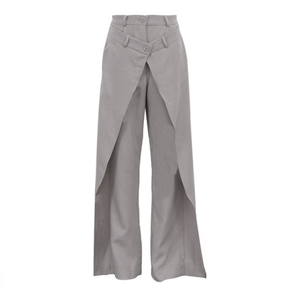 French Minority Design High Waist Trousers Women Clothing Spring Loose Irregular Asymmetric Casual Wide Leg Pants