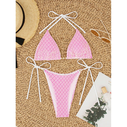 Swimsuit Women Three Point Bikini Sexy Lace Lace up Split Retro Swimsuit
