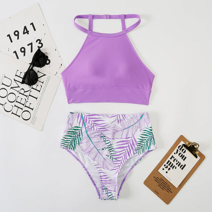 Sexy Women Split High Waist Pockets Bikini Bikini Printing Multicolor Swimsuit