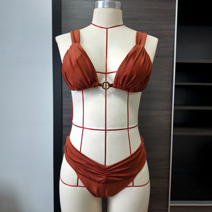 Arrival Women Bikini Split Swimsuit Women Solid Color Sexy Pleated Bikini
