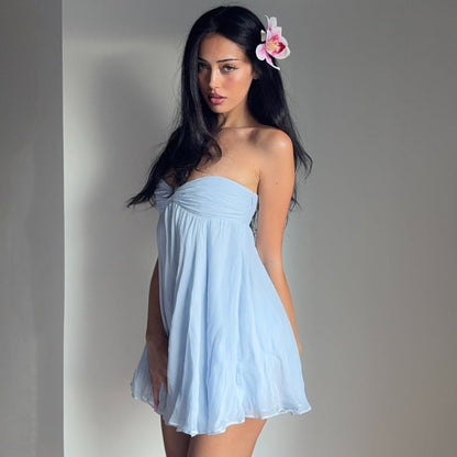 Women Clothing Spring Summer Graceful Fashionable Off Shoulder Pure Desire Tube Top Backless Short Loose Dress