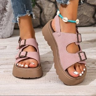 Suede Belt Buckle Platform Sandals Women Platform Wedge Plus Size Beach Slippers