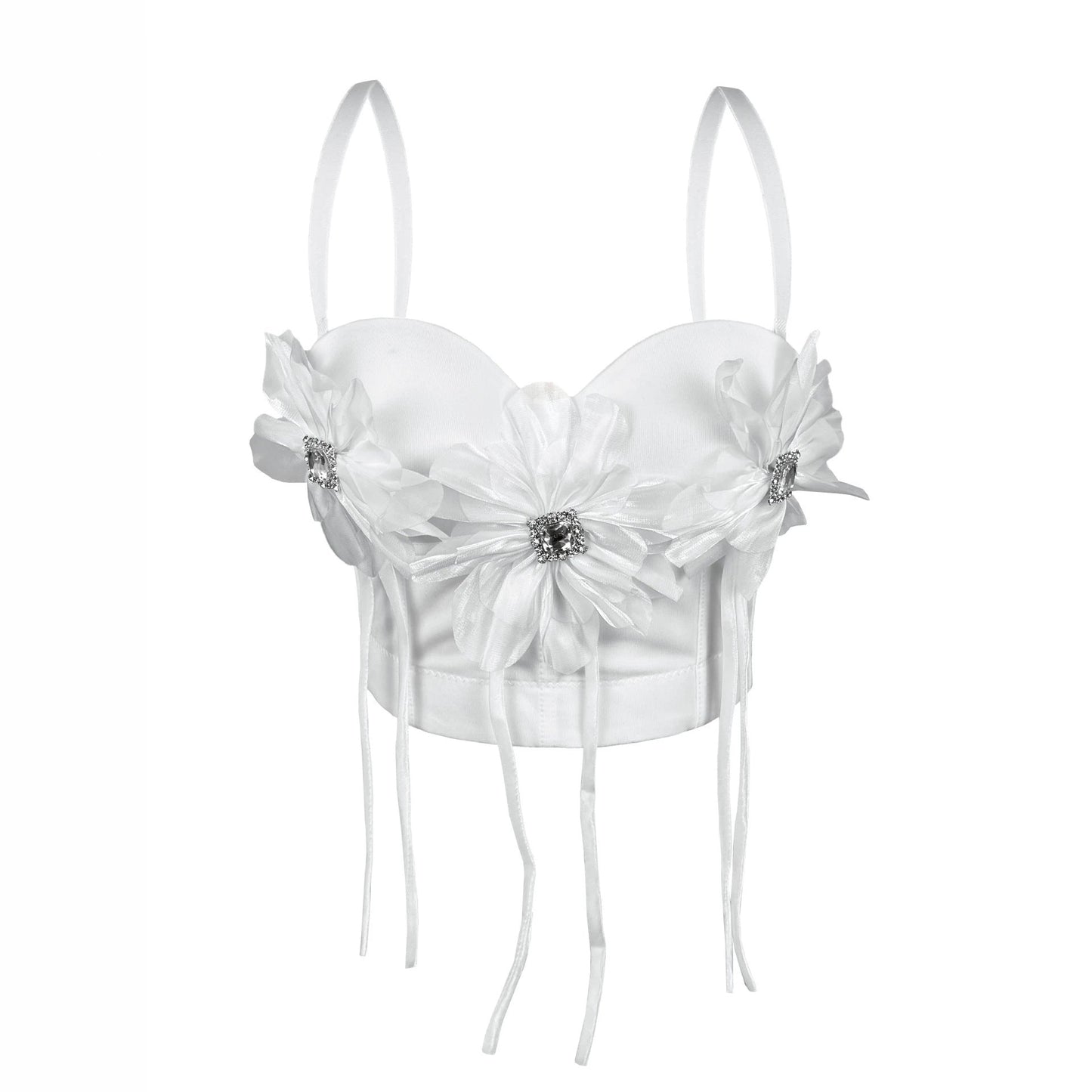 Handmade Floral Rhinestone Boning Corset Bra Slimming Slim Fit with Brassiere Pad Camisole Pure Want to Wear Boning Corset Top for Women