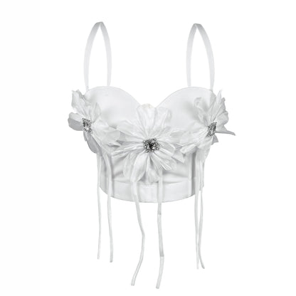 Handmade Floral Rhinestone Boning Corset Bra Slimming Slim Fit with Brassiere Pad Camisole Pure Want to Wear Boning Corset Top for Women