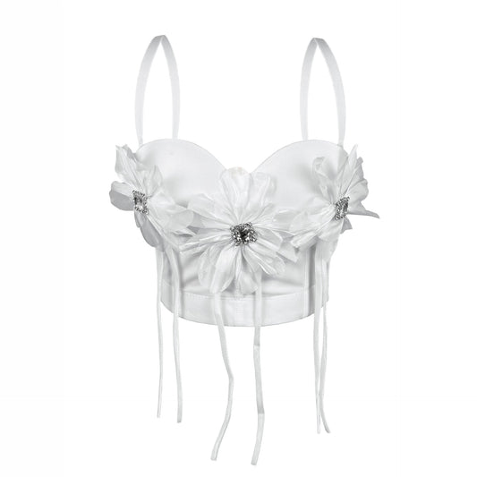 Handmade Floral Rhinestone Boning Corset Bra Slimming Slim Fit with Brassiere Pad Camisole Pure Want to Wear Boning Corset Top for Women