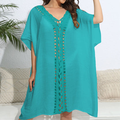 Women Blouse Women Clothing Crochet Stitching Loose Dress Beach Bikini Cover up