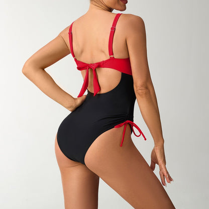 One Piece Stitching Contrast Color Swimsuit Conservative Cover Belly Swimsuit Women
