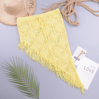 Spring Summer Women Clothing Sexy See-through Hollow Out Cutout Knitted Dress Open Oblique Tassel Beach Skirt