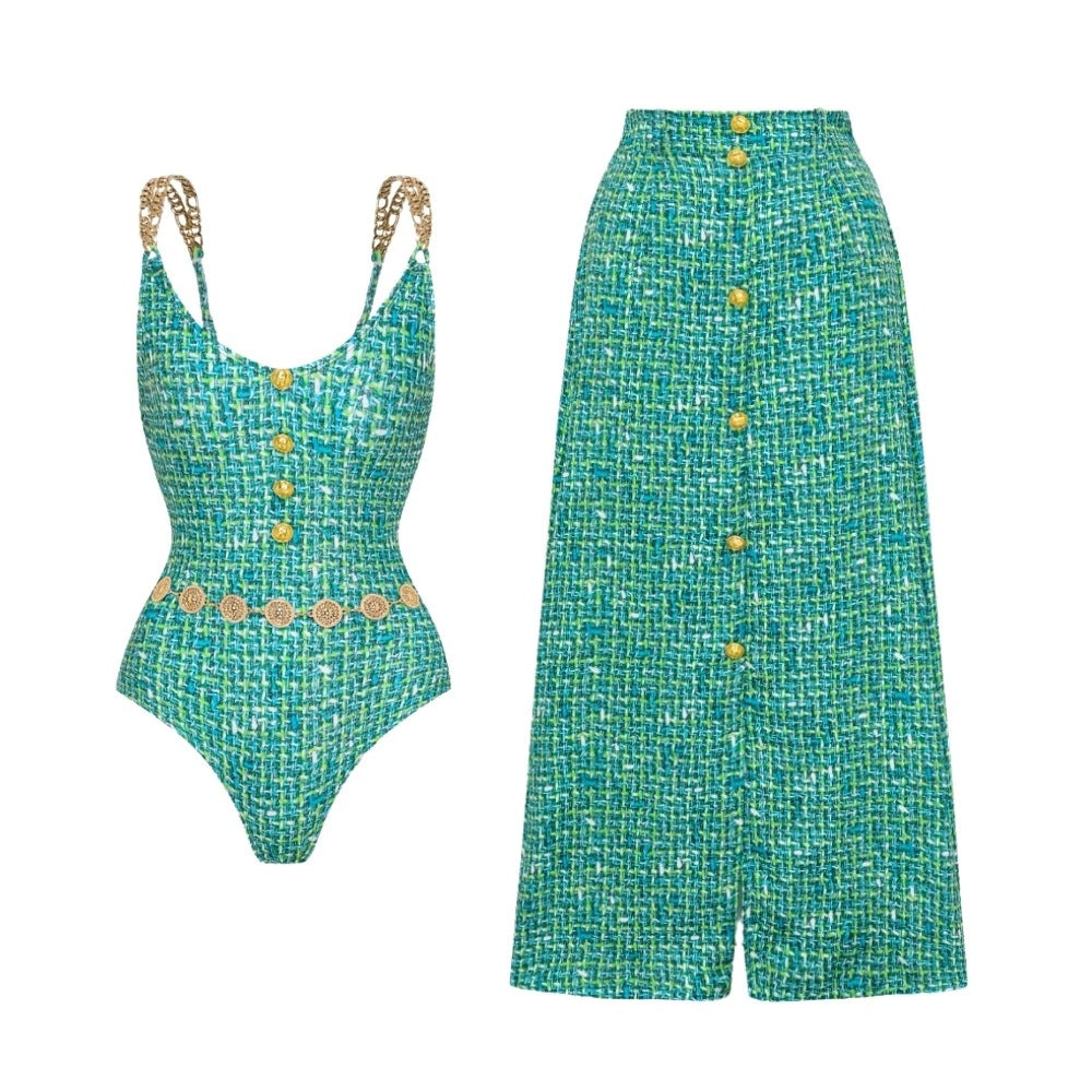 Swimsuit Green Classic High End One Piece Swimsuit Set For Women