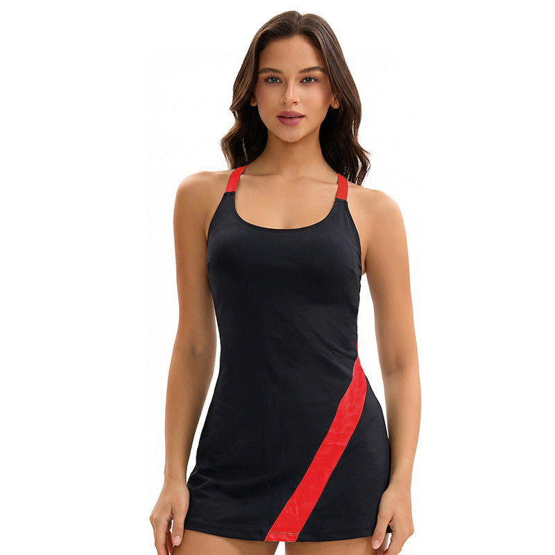 Split Two Piece Sets Swimsuit Skirt Boxer Color Matching Tight Conservative Swimwear